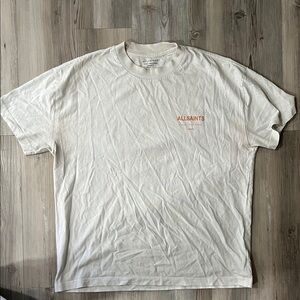 AllSaints White Short-Sleeve Logo Tee with Orange Accent